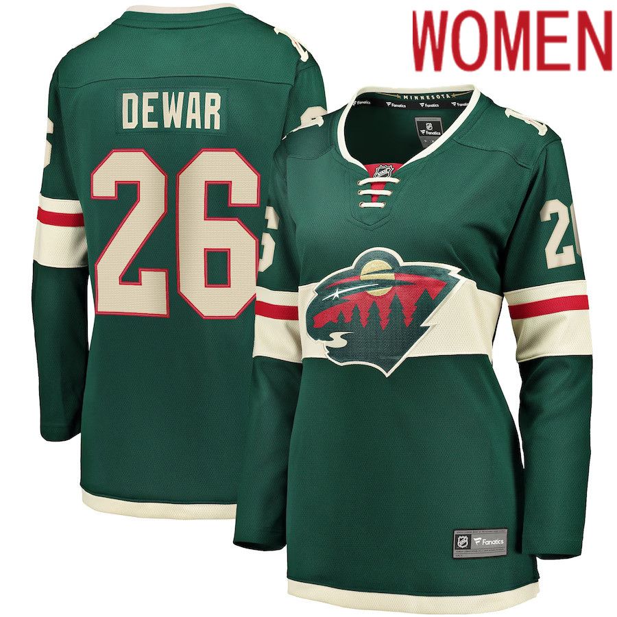 Women Minnesota Wild 26 Connor Dewar Fanatics Branded Green Home Breakaway Player NHL Jersey